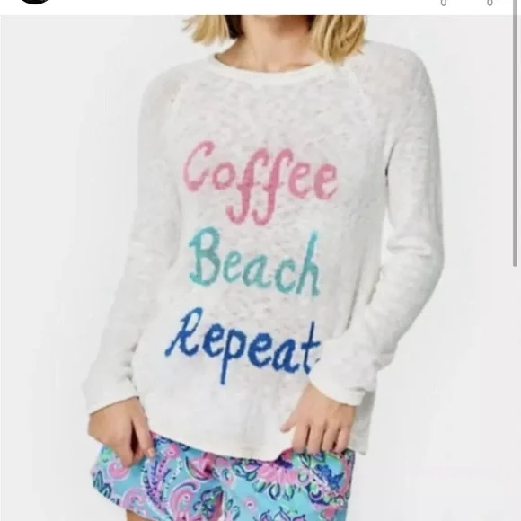 NWT Lilly Pulitzer White Coffee Beach Repeat Danette Sweater - Picture 7 of 7